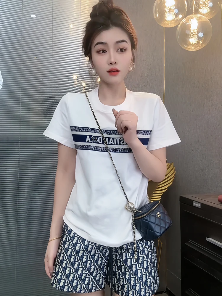 

Trendy White ort Sve T-irt Women's Spring Summer Casual Street Sle Base Layer irt Cotton 00% round Ne Print