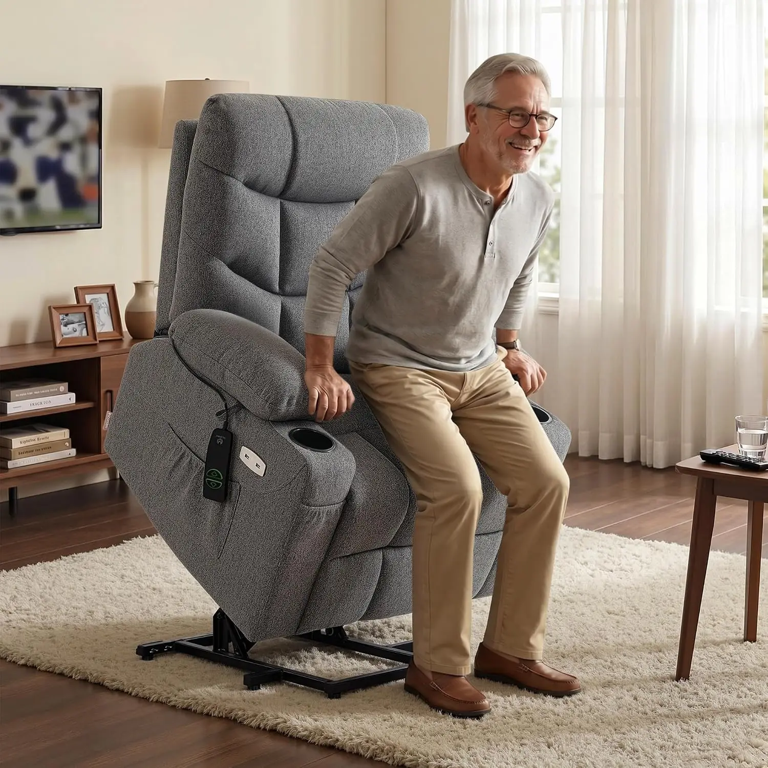 Power Lift Recliner for Elderly, Fabric 7287 (Dark Gray, Medium, Customized