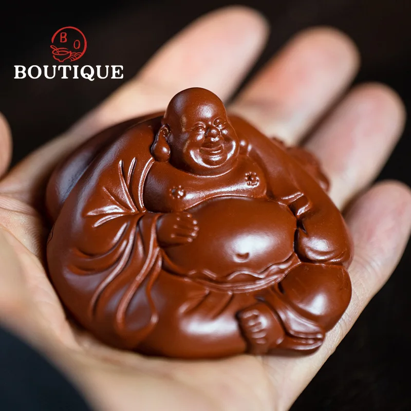 Creativity Buddha Maitreya Figurine Ornaments Yixing Purple Clay Tea Pet Handmade Sculpture Tea Ceremony Craft Teaset Decoration