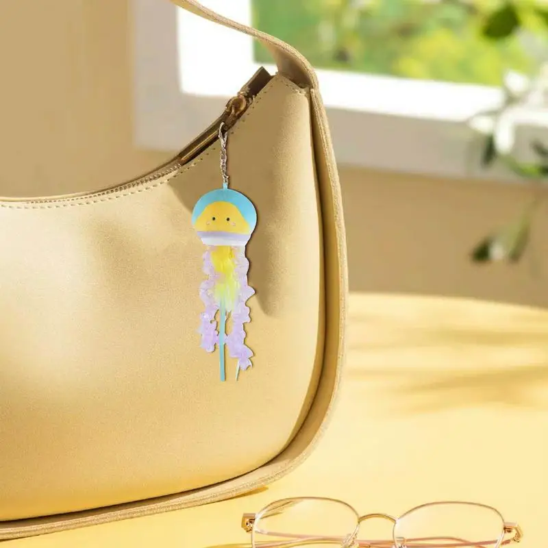 Cute Plush Keychain Jellyfish Glowing Purse Accessories Bag Charm Key Ring Toy Comfortable Women Bag Charm Pendant Exquisite