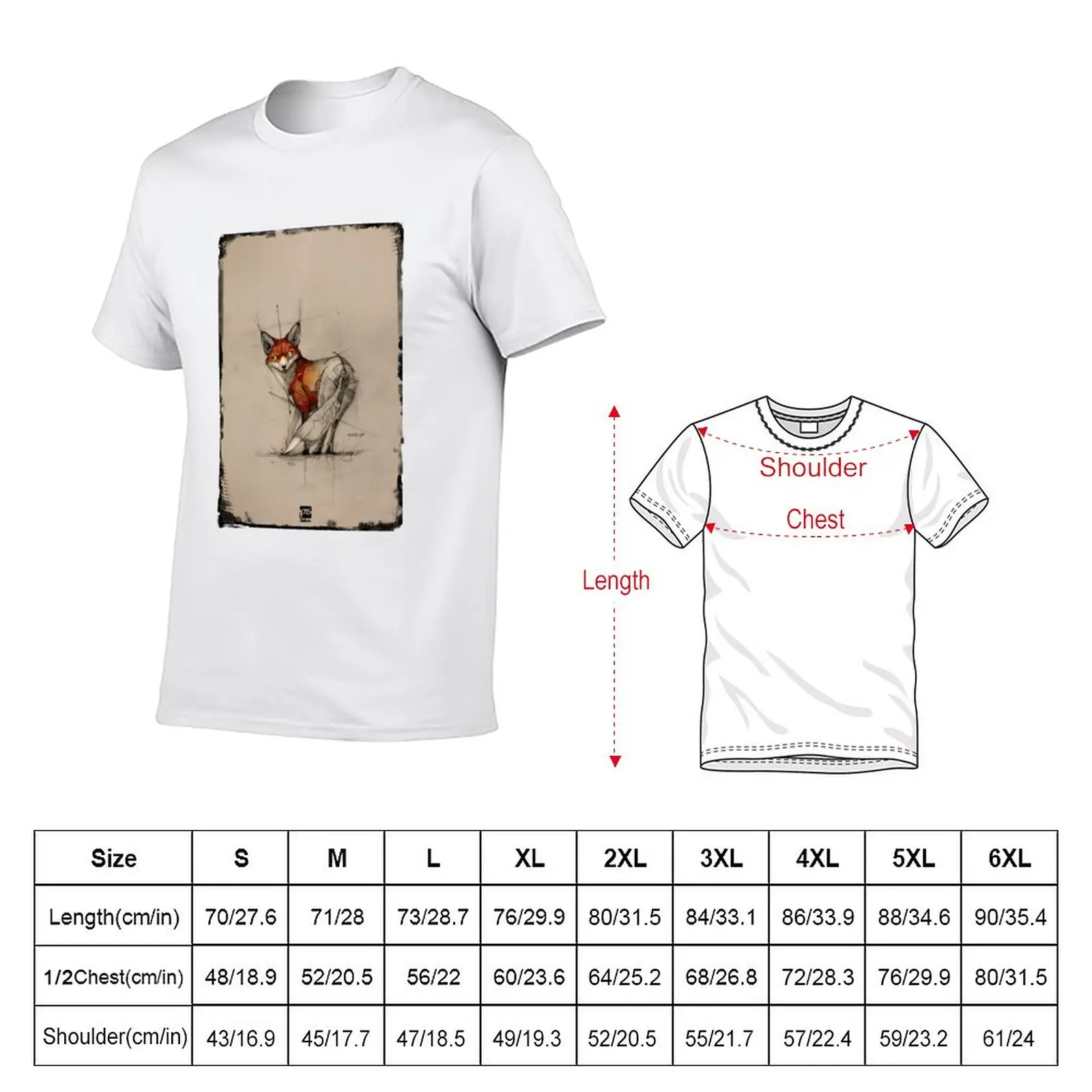 New fox sketch frame psdelux T-Shirt oversized t shirt Tee shirt Short sleeve tee men