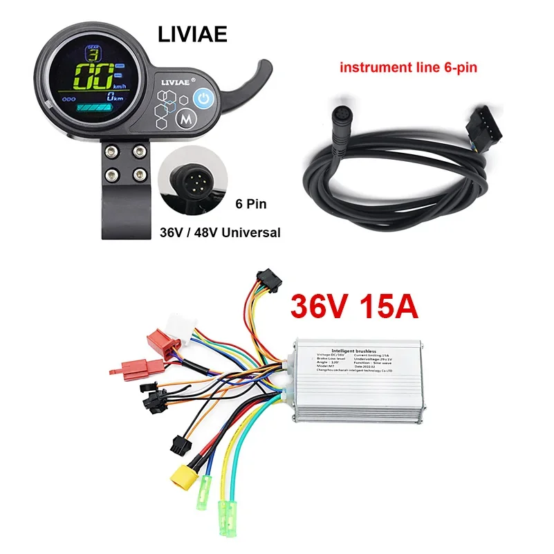 LIVIAE 36V 15A 48V 20A LCD Color Screen Instrument Intelligent Brushless Hall Controller for Electric Scooter Bicycle Parts