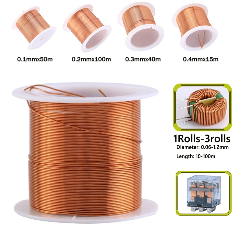 1-3 rolki drutu miedzianego lakierowanego 0,06 mm -1,2 mm Kabel Drut miedziany Drut magnetyczny Emaliowany drut miedziany Drut uzwojenia Cewka Drut miedziany