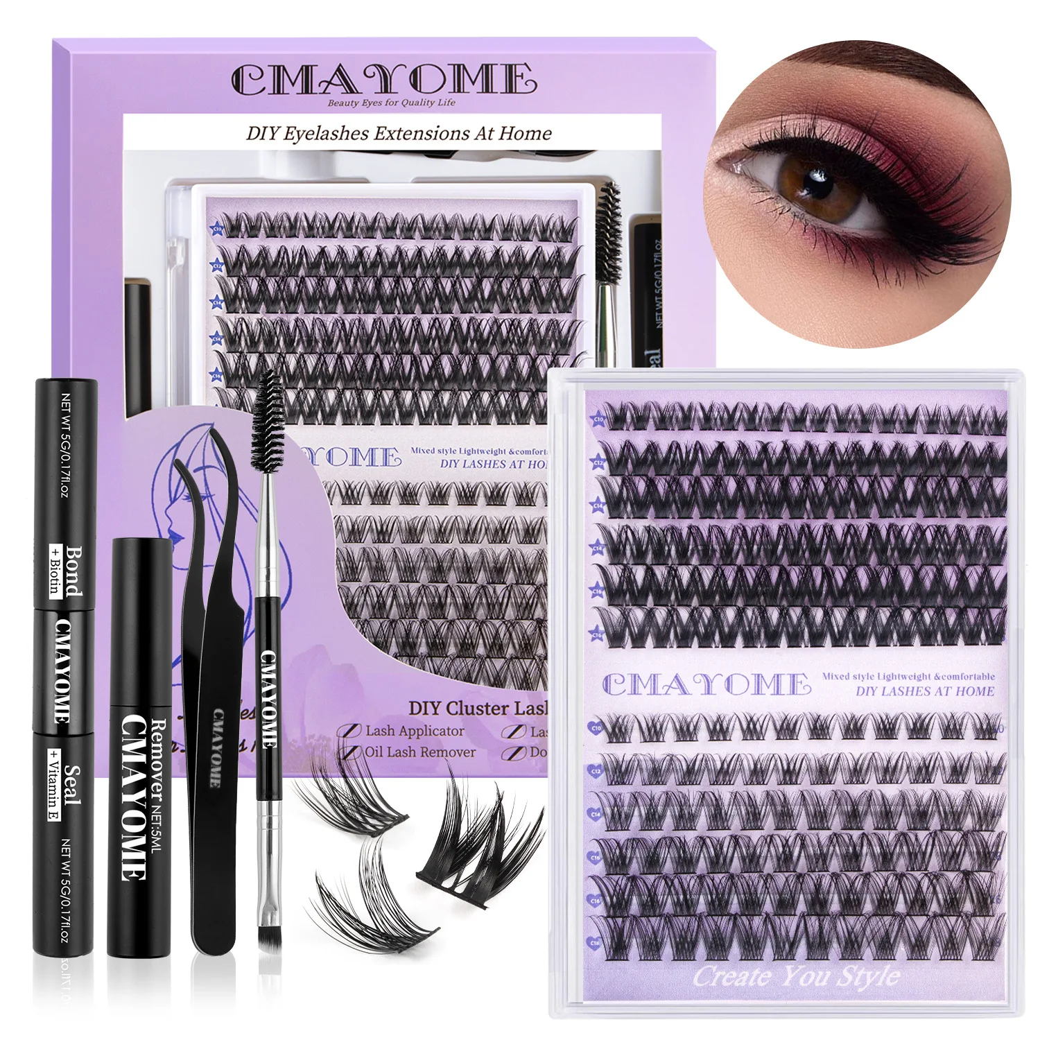 5Pcs Set DIY False Eyelash Set Hot Melt High-capacity Natural Dense Beauty Makeup Gift Set For Women