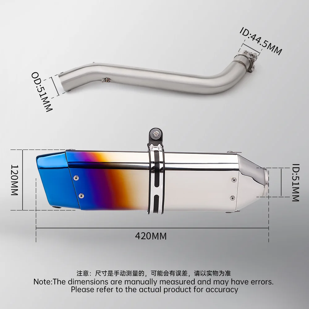 Système d'échappement de moto, silencieux modifié, tuyau demi-lien en acier inoxydable, Slip-On pour VOGE DS525X DS 525X 51mm
