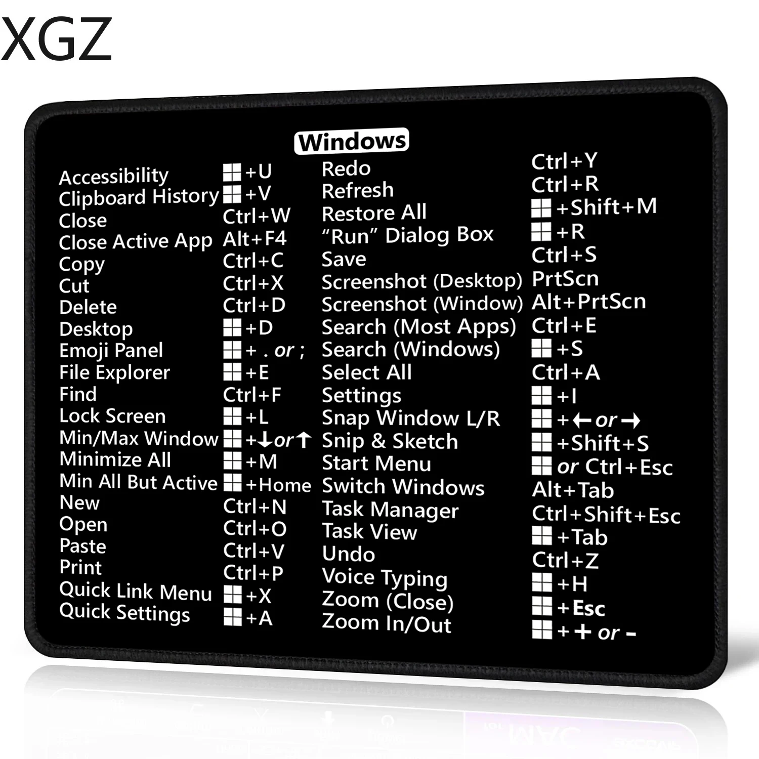 XGZ Windows/Mac word Excel shortcut key table mat is non-slip, washable and high-definition, suitable for office and home use