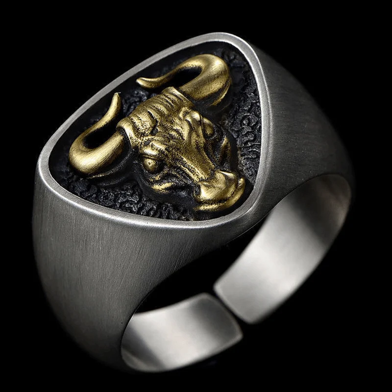 Trendy Adjustable Taurus Ring for Men - Stainless Steel Party Jewelry