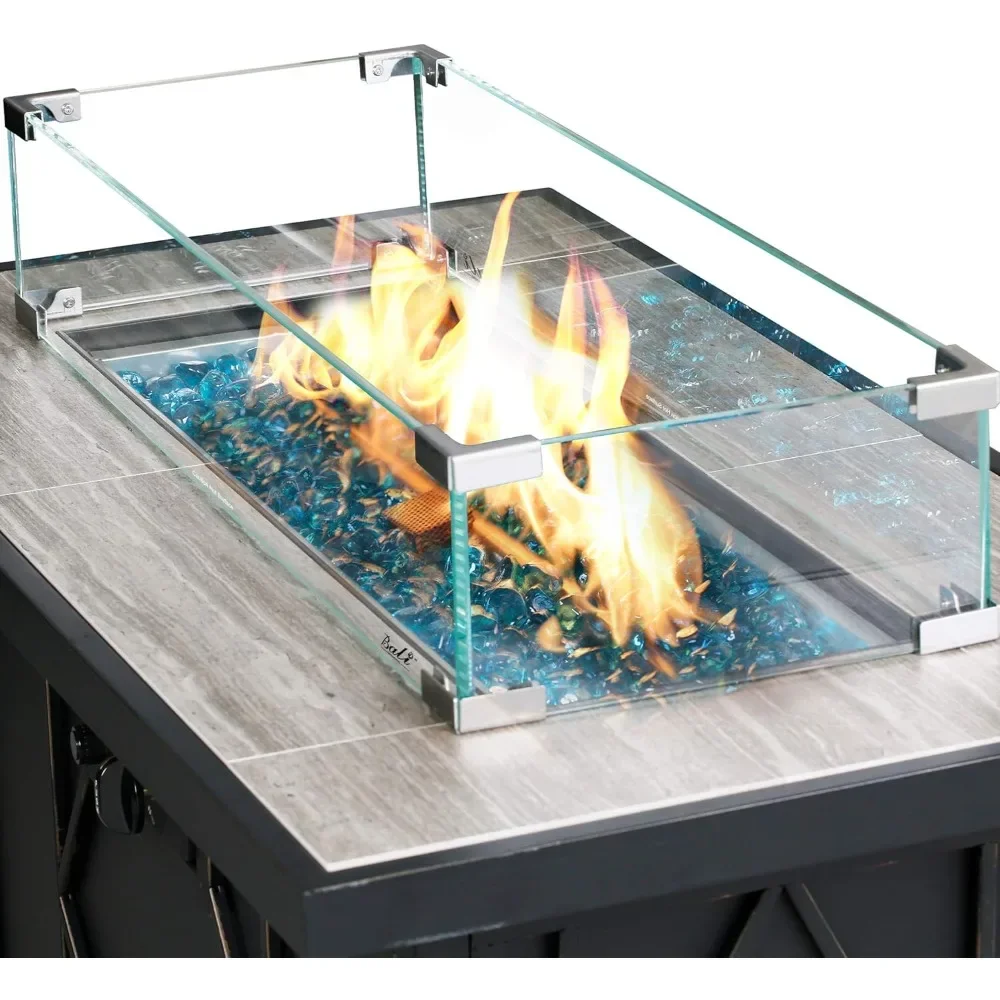 Customizable-Gas Fire Pit Table Wind Guard Clear Tempered Glass Flame Shield For Rectangular Outdoor Fire Pit, 30.7 X 11.8 X 5.9