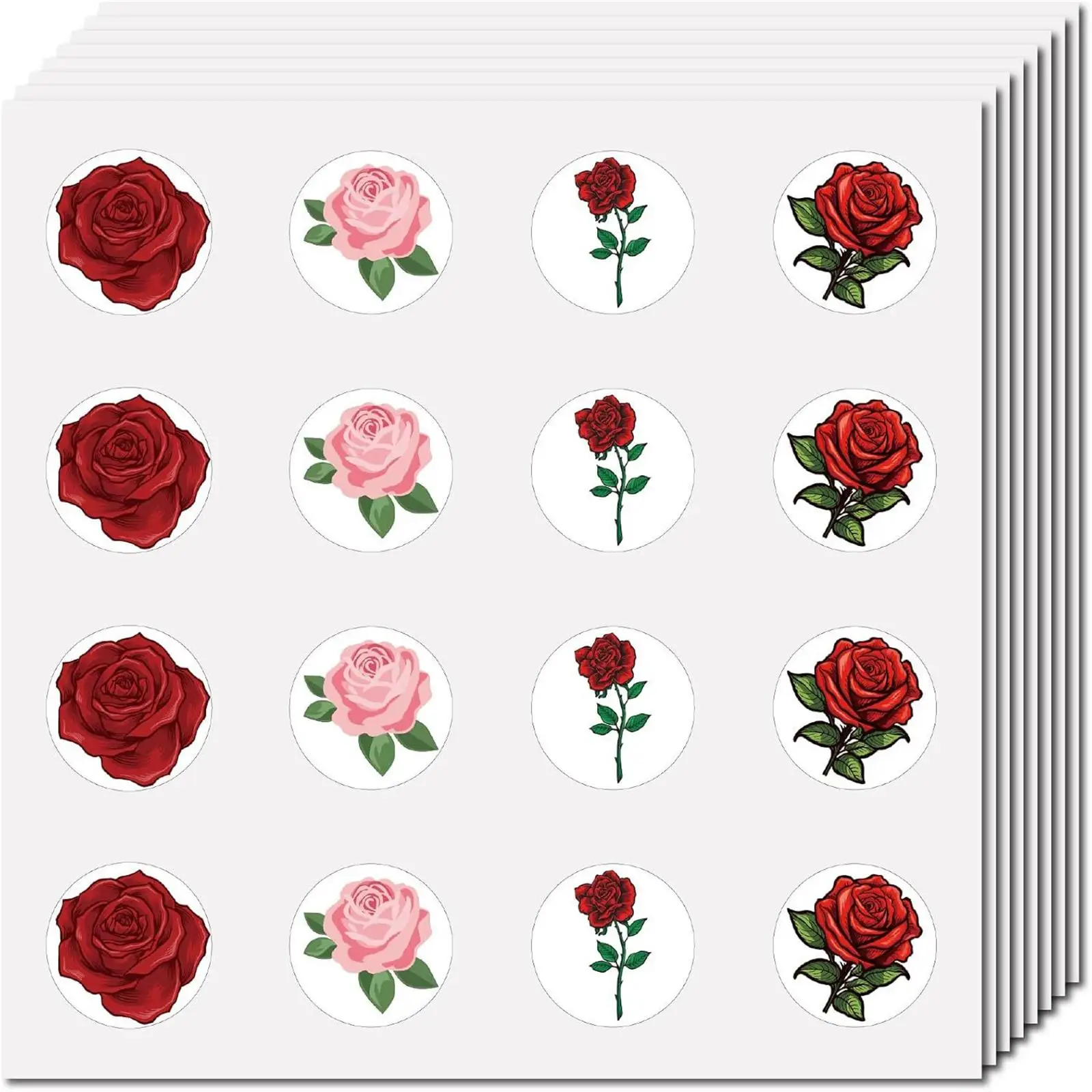 

8 Sheets-1In/2.5Cm Four Different Types of Rose Flower Pattern Stickers, Romantic Rose Flower Pattern Stickers, Decorative Stickers for Gift Envelopes and Outer Packaging, Decorative Stickers for Couple Gifts