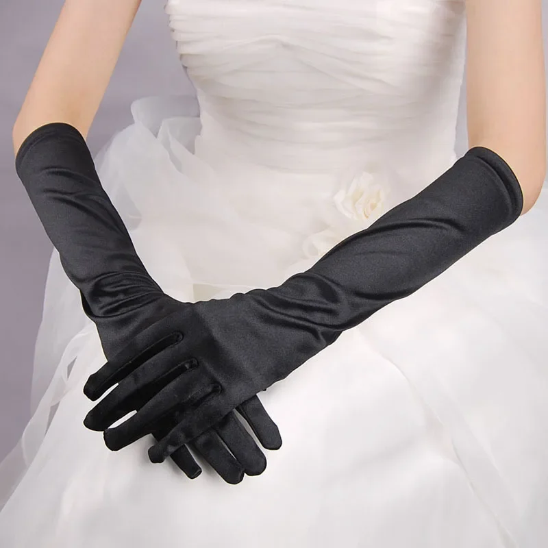 

Classic Adult Black White Red Grey Skin Opera/Elbow/Wrist Stretch Satin Finger Long Gloves Women Flapper Gloves Matching Costume