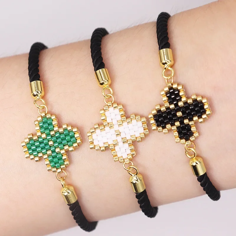 Beaded bracelet Originality Geometry Design Hand knitting Bohemia Adjustable Female Tide Simple Rice bead bracelet
