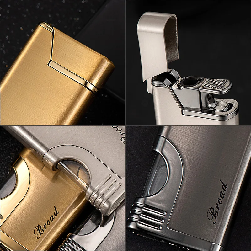 2024 New Metal Inflatable Windproof Lighter Business Butane Gas Direct Blue Flame Lighter Smoking Accessories Gift Tool