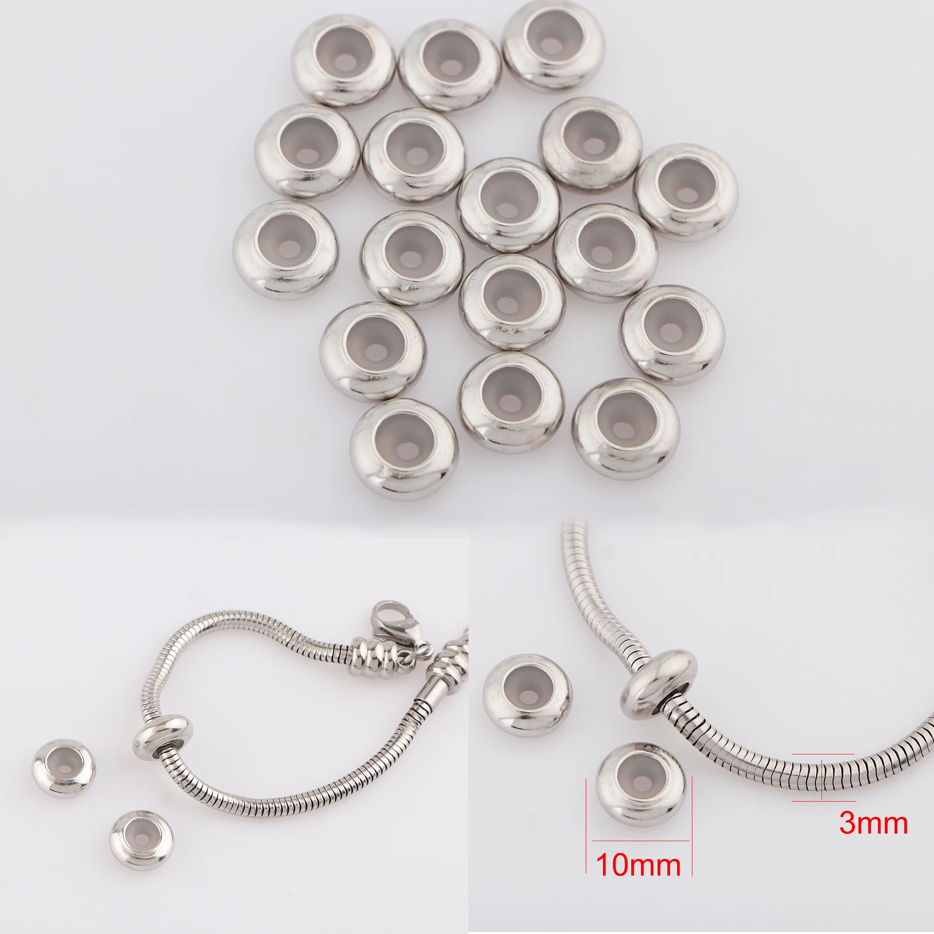 

20pcs/lot 10mm Copper Stopper Clip Beads Charms with Rubber Inside Fit Bracelet Bangle DIY Beads for Jewelry Making