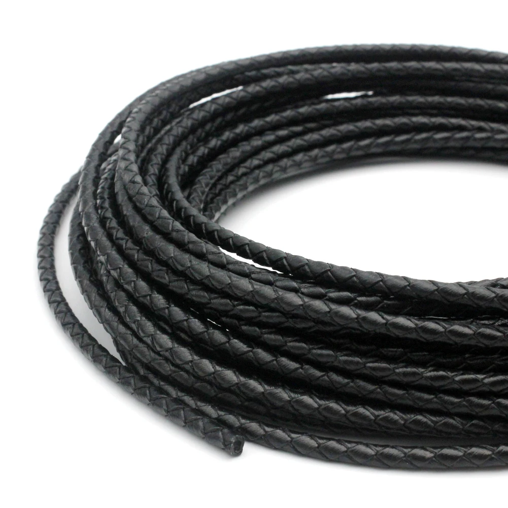 Aaazee 4mm Round Braided Bolo Leather Cord Black Distressed Tan Natural Reserved