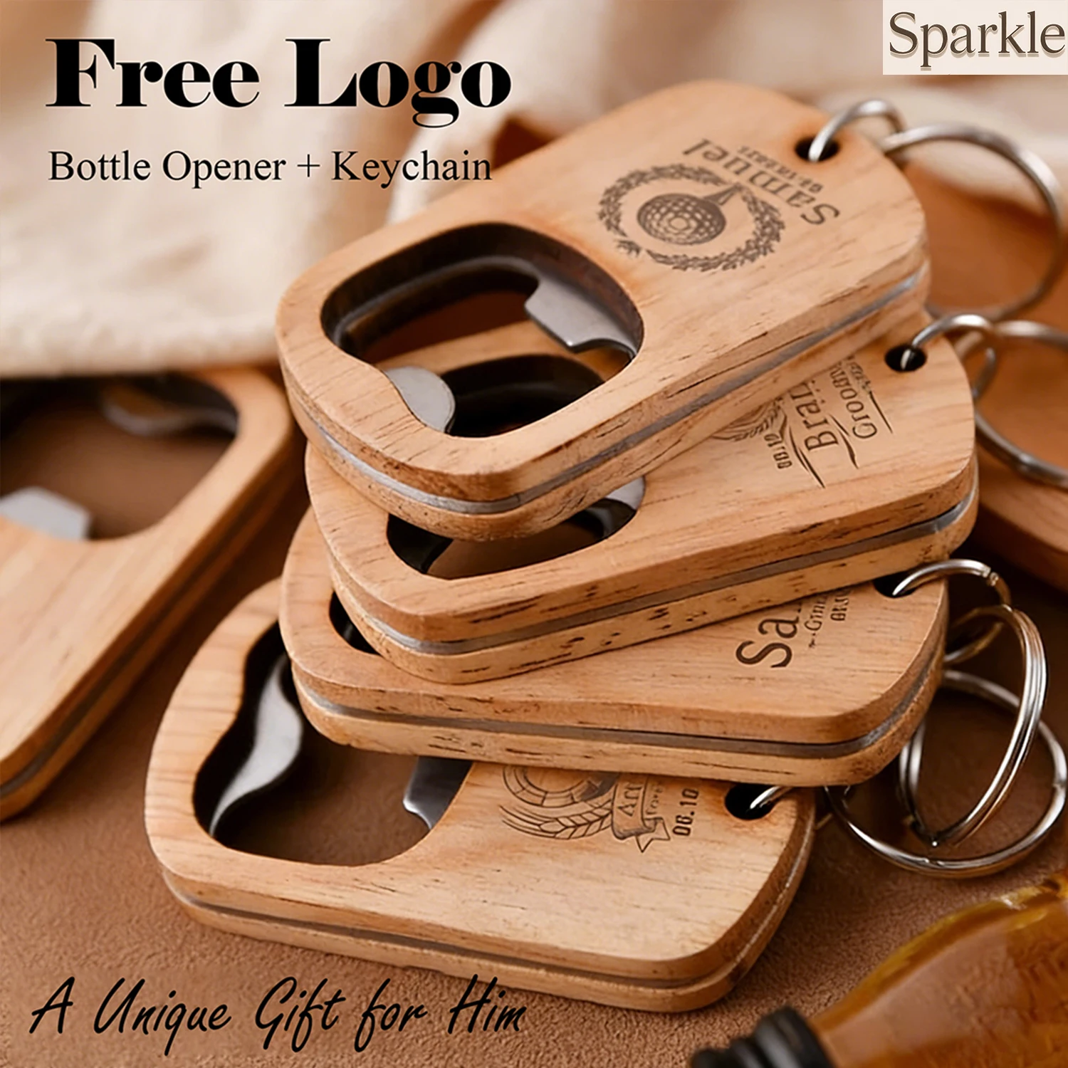 Personalized Wooden Keychain Bottle Opener Custom Groomsmen Anniversary Gift Unique Wood Customizable Keychain