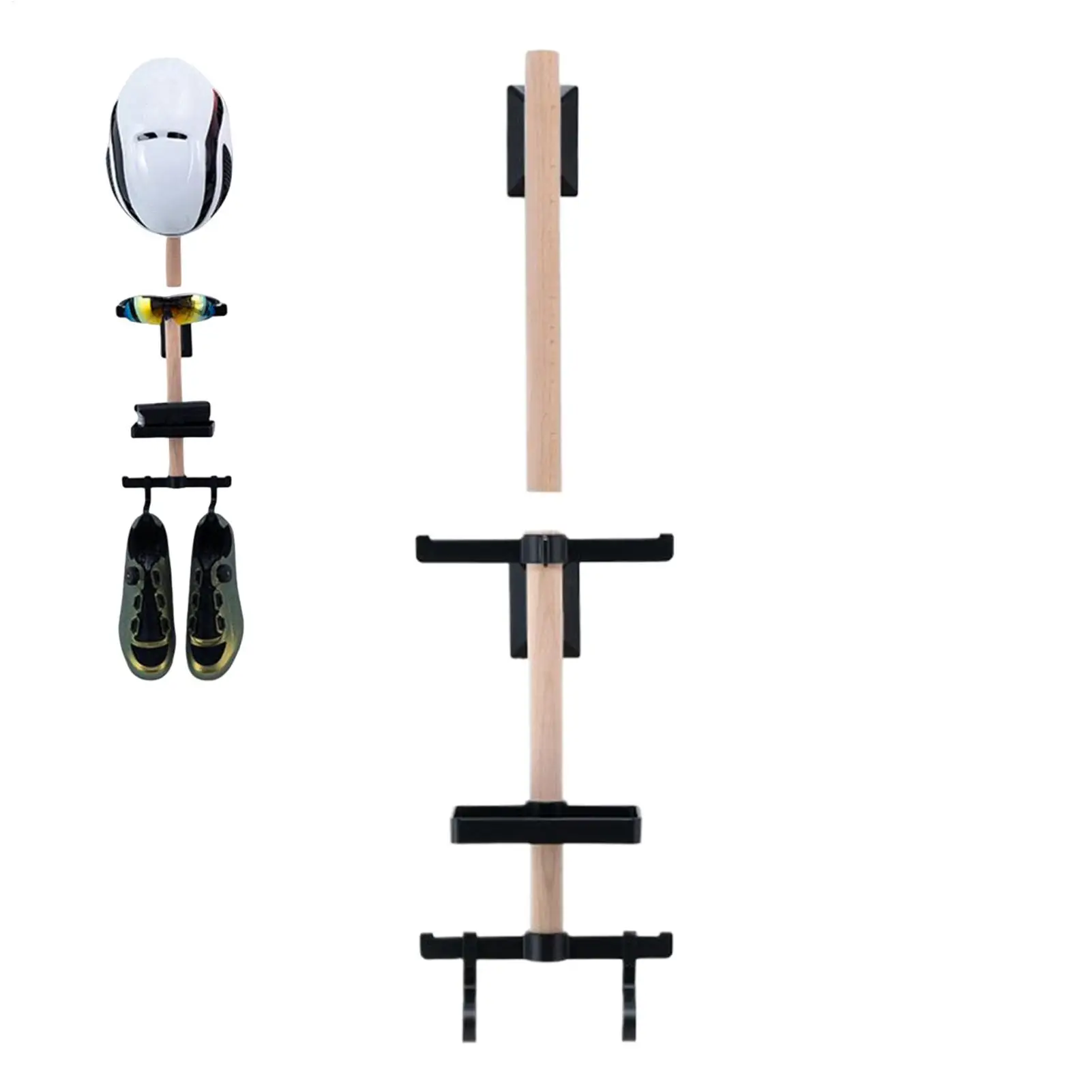 Bike For Helmet and Sunglasses Wall Rack with Rustic Beech Wood Rod and Secure Mounting Options for Home or Garage