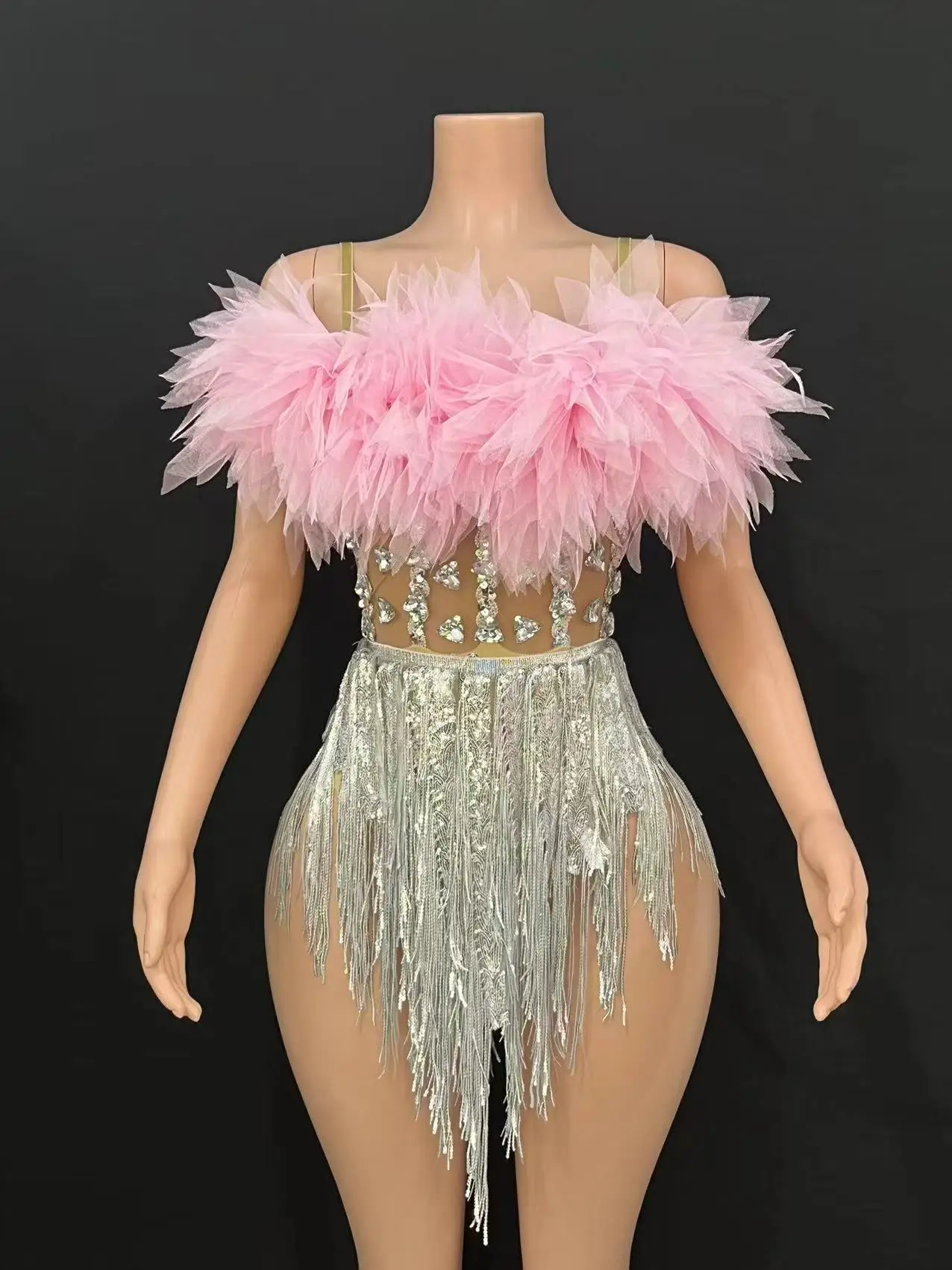 Europäisches und amerikanisches sexy Bühnen-Laufstegkleid, Gaze-Perspektive, Brustumwickel, Hüftrock, Party, Bar, Disco, Tanz, Abendkleid 5