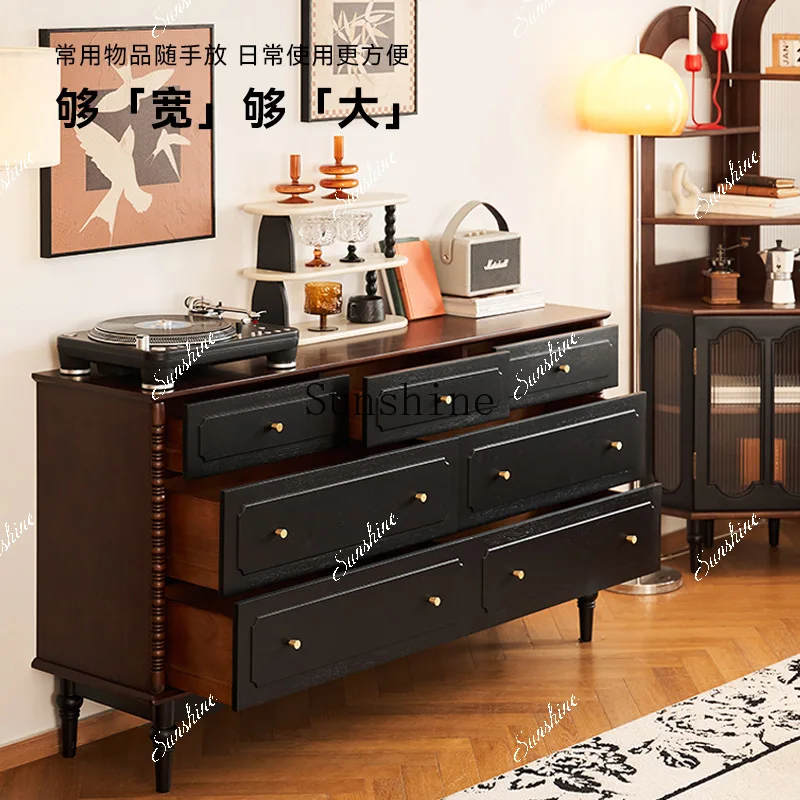 

French solid wood nine-chest cabinet large capacity multi-drawer living room locker FT