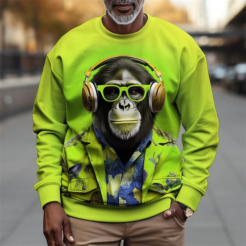 Fashion Hip Hop Orangutan Pattern Sweatshirts Trend Cool Long Sleeve 3D Animals Printed Pullovers Loose Streetwear Harajuku Tops