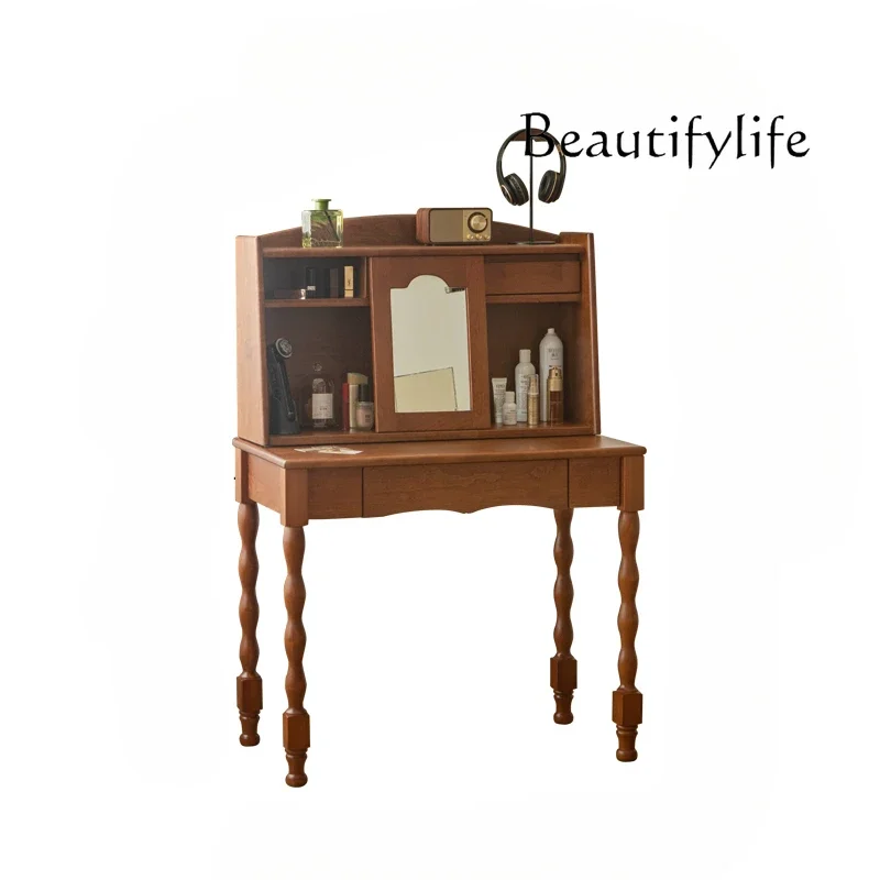 Retro Cherrywood Solid Wood Dressing Table Simple Mid-Ancient Bedroom Multi-Functional Integrated Makeup Table Mirror