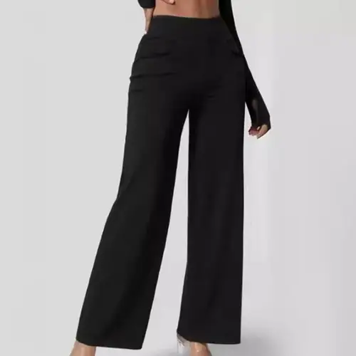 Imagen 2 del producto Vaqueros de mujer elásticos de cintura alta ajustados ligeramente acampanados pantalones vaqueros largos de pierna ancha con bolsillos pantalones vaqueros femeninos de Color sólido