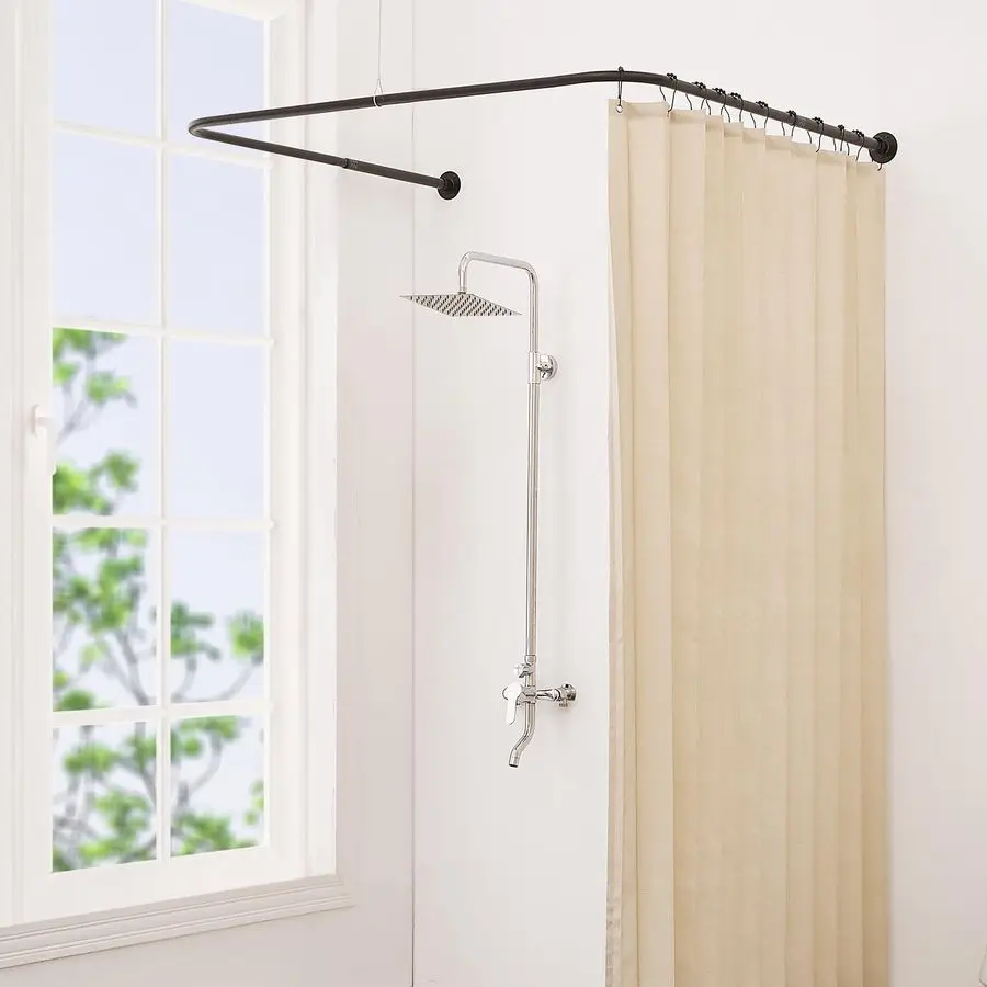 

Shaped Shower Curtain Rod, Both Sides 23.652, Middle 3147 Adjustable U Shape Outdoor Shower Rod Corner Curtain Pole for Bathroom