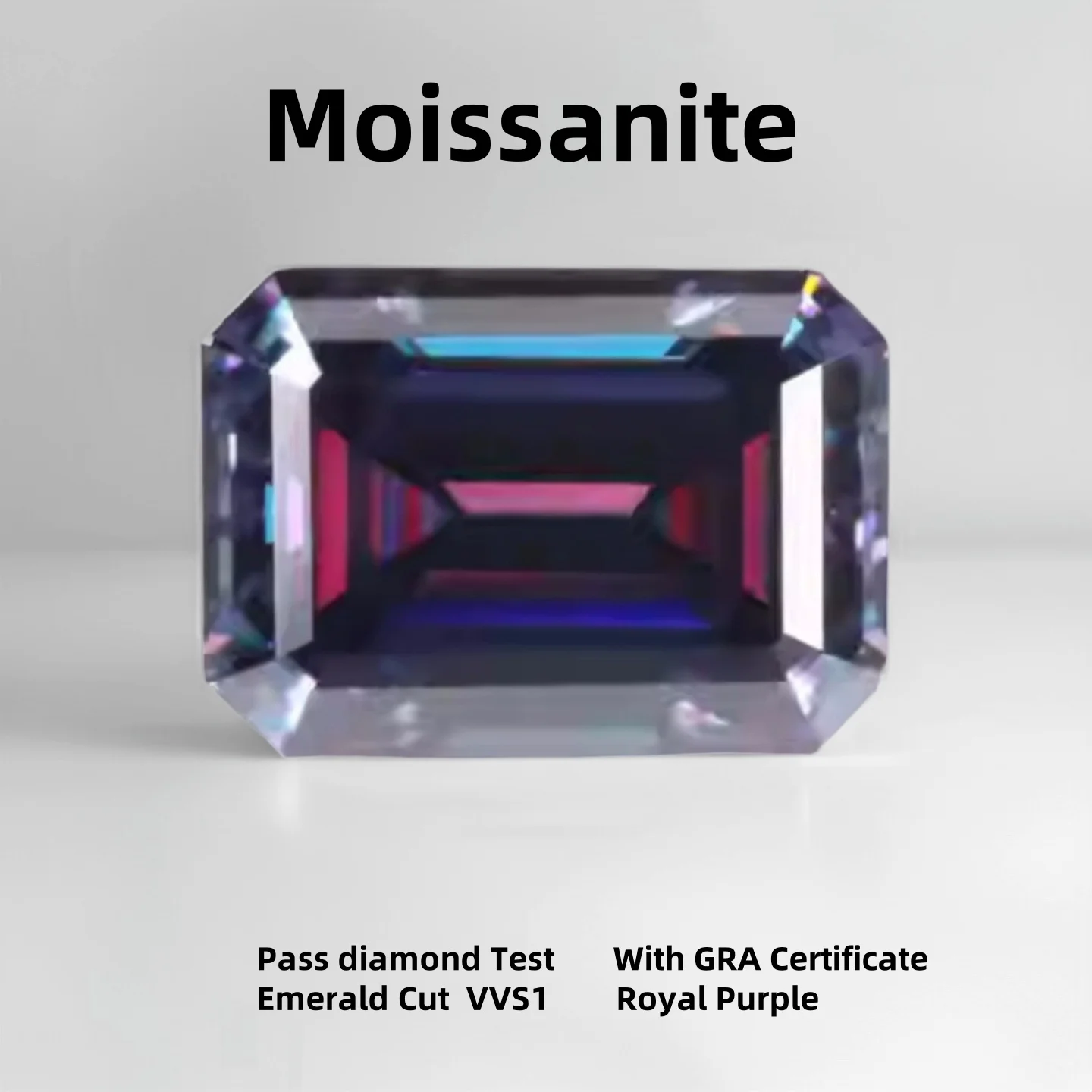 

Loose Moissanite Stone Emerald Cut royal Purple Color Lab Created Diamonds For Jewelry Making Materials With GRA Certificate