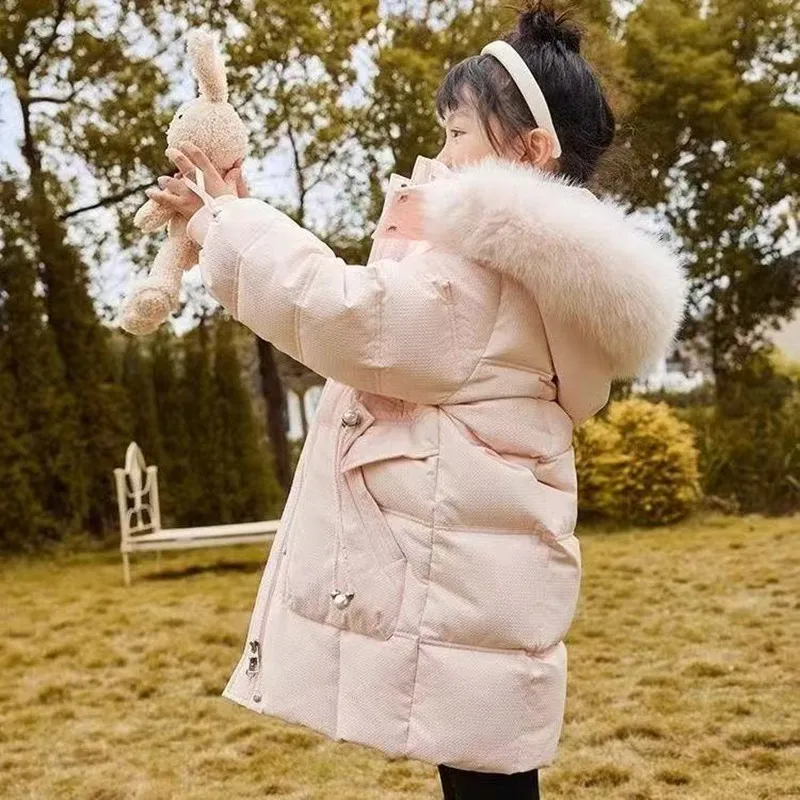 Kids Girls' Down Jacket Winter 2026 New Style Children's Loose and Plush Thick Fur Collar Coat 110-170cm