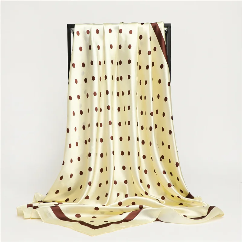 Polka Dot Kopftuch Seide Satin Hals Schal Für Frauen Drucken Hijab Schals Weibliche 90*90 cm Quadratische Tücher und Wraps Schals Für Dame – Detail 17
