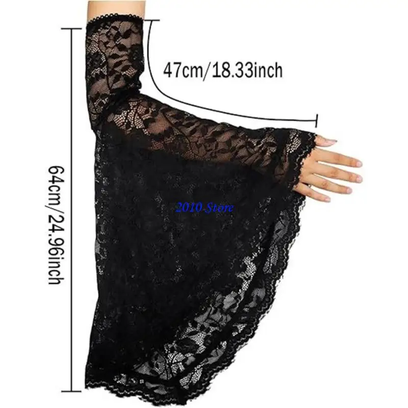 F3MF Cánh tay thoáng khí cổ điển Thiết kế gothic tay áo ren với còng kèn cho sự kiện cosplay và bữa tiệc Halloween