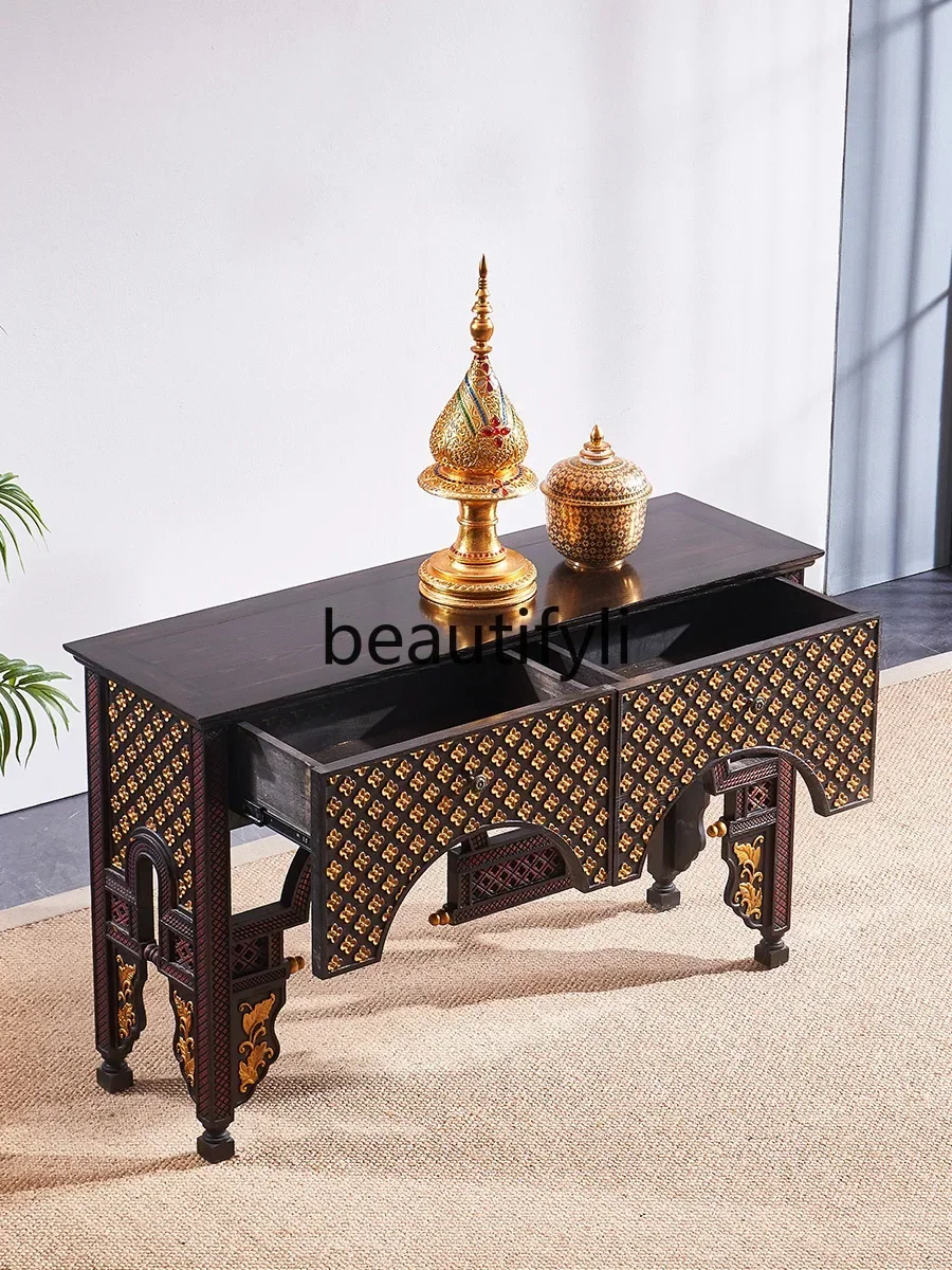 

South East Asia handmade solid wood carving flower Zen table, retro Zen Chinese living room entrance table