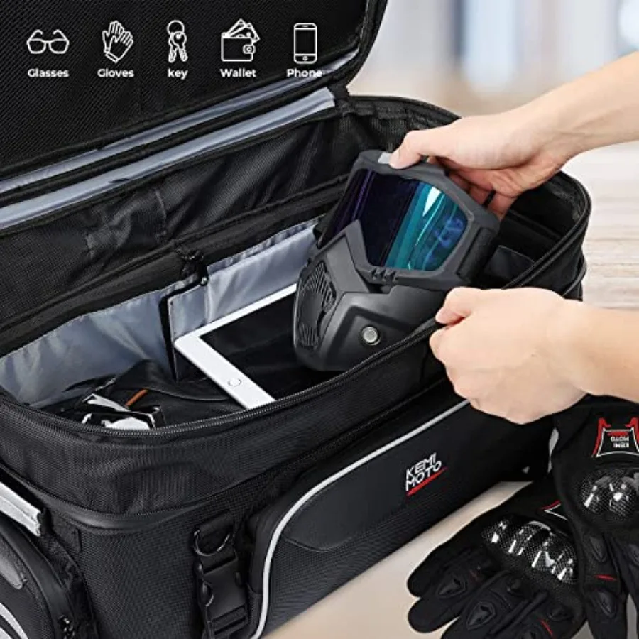 Motorcycle Travel Luggage Rack Tail Duffle Bag Collapsible Trunk Bag with Bar Straps Compatible with Road King Street Glide Roa