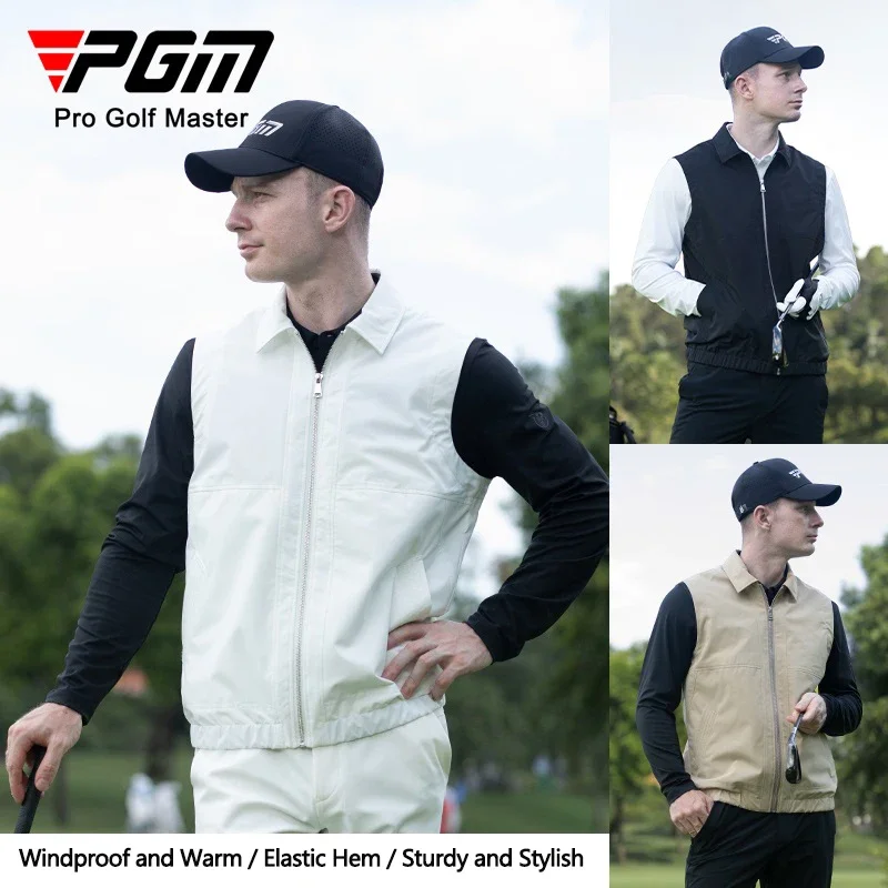 PGM Golf Men Sleeveless Jacket Autumn Winter Windproof Vest Warm Stand Collar Vests Male Golf Clothing Sports Outerwear