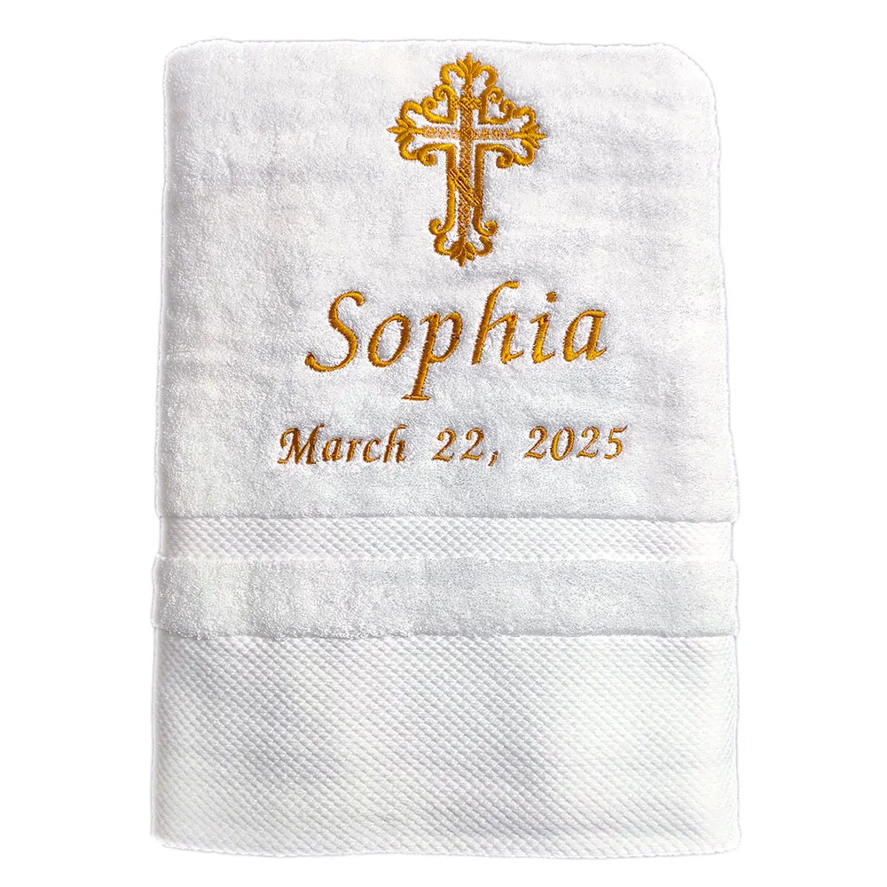 AHSNME Customized Baptism Towel 70x140cm Bath Towels for Baby Christening White Towel with Name and Date