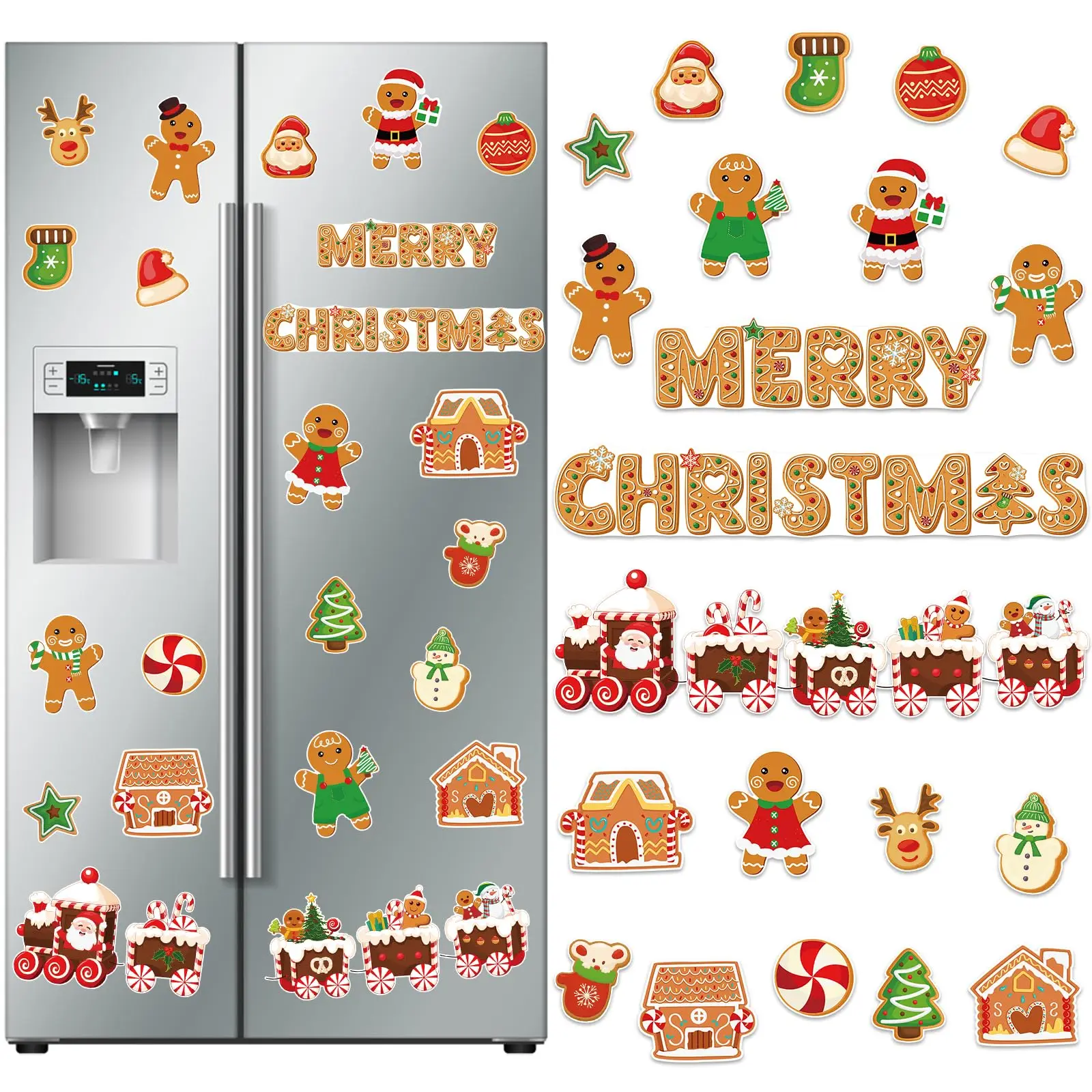 Christmas Refrigerator Magnets, Santa Christmas Tree Gingerbread Magnets Xmas Decorative Fridge Door Magnetic Stickers for Winte