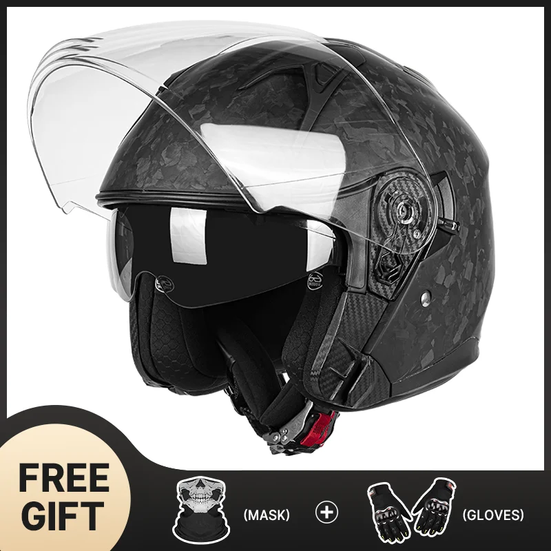 

Modern Matte Forged Carbon Fiber 3/4 Helmet Jet Style for Urban Commuting Scooter Riding with Removable Washable Comfort Liner