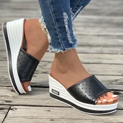 Women Fashion Wedges Heeled Slippers Casual Flip Flops Summer New Party Platform High Heels Shoes High Heels Peep Toe Slippers