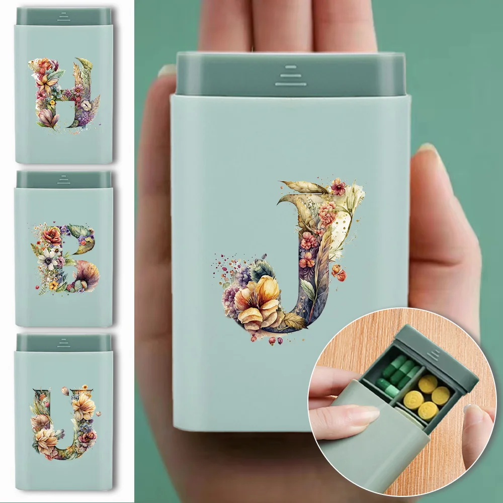 

Weekly Pill Box Pocket Tablet Storage Case Portable Medicine Pill Organizer Drug Compartment Container Floral Letter Pattern