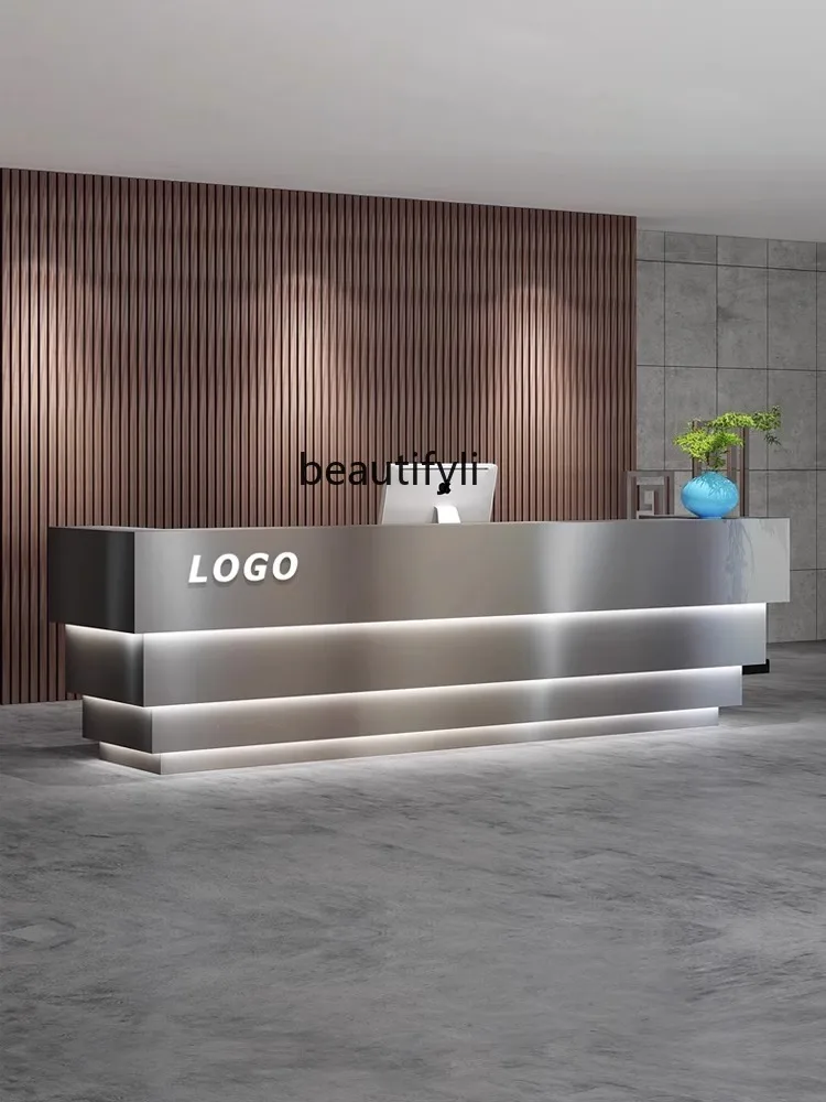 Simple Modern Stainless Steel Brushed Company Front Desk Reception Clothing Store Cashier Beauty Salon Restaurant Bar Counter