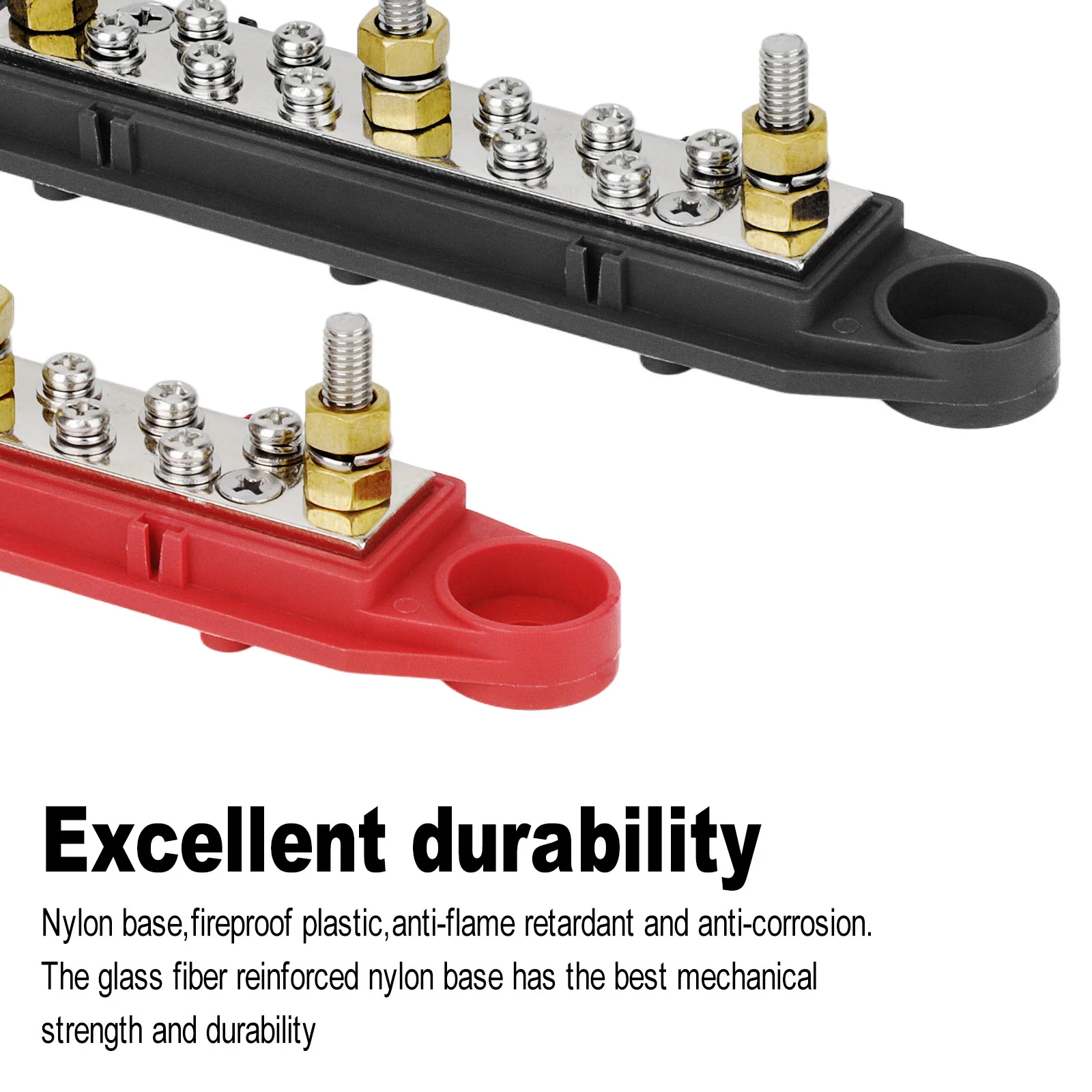 Heavy Duty Bus Bar Positive Negative Power Distribution Block 12V 10*#8 Stud 3*M6 Bolt Terminal Block With Cover For Car Boat RV