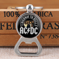 Fashion AC and DC Band Design Bottle Opener Keychain Silver Plated Glass Cabochon Metal Key Chain Lucky Keyring Jewelry
