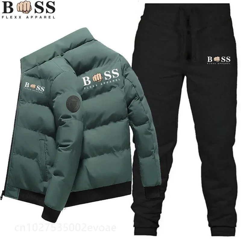 2023 Fashion Winter Korean BSS FLEXX APPAREL Men\'s Fashion Warm New Windproof High Quality Polyester Zipper Jacket and Pants 2-p