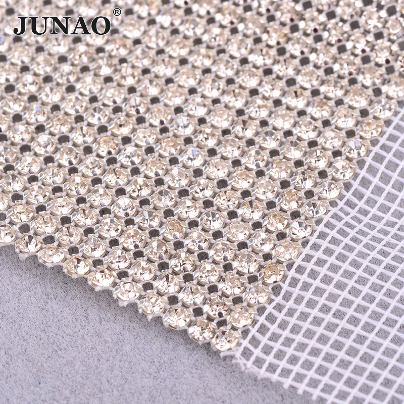 JUNAO 36 Rows*5Yard SS12 Clear Sewing Glass Rhinestone Trim Crystal Mesh Fabric Strass Banding Sheet Applique For Wedding Dress