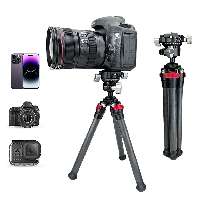 

Carbon Fiber Tripod Tabletop Camera Tripod Metal Mini Tripod with 360 Degree Metal Ball Head