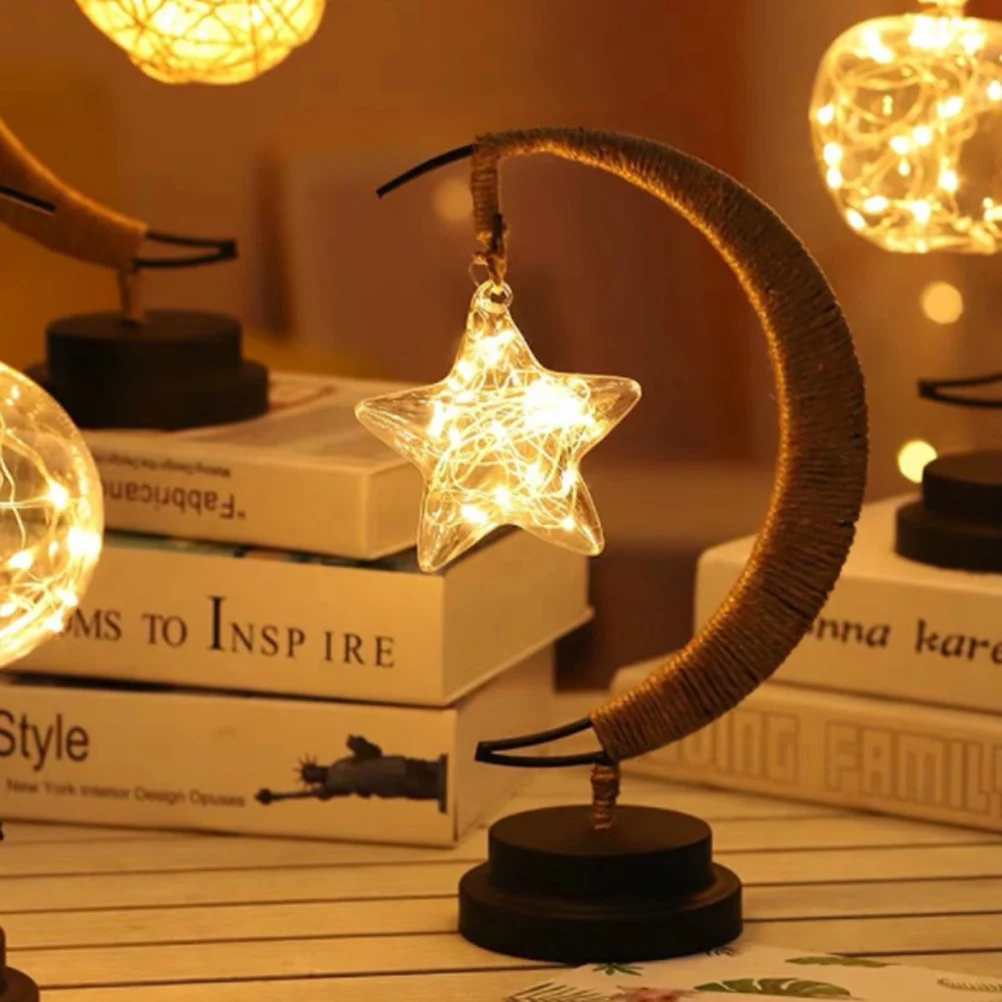

USB Wrought Iron Night Light LED Creative Tap Christmas Charging Lamp Moon Star