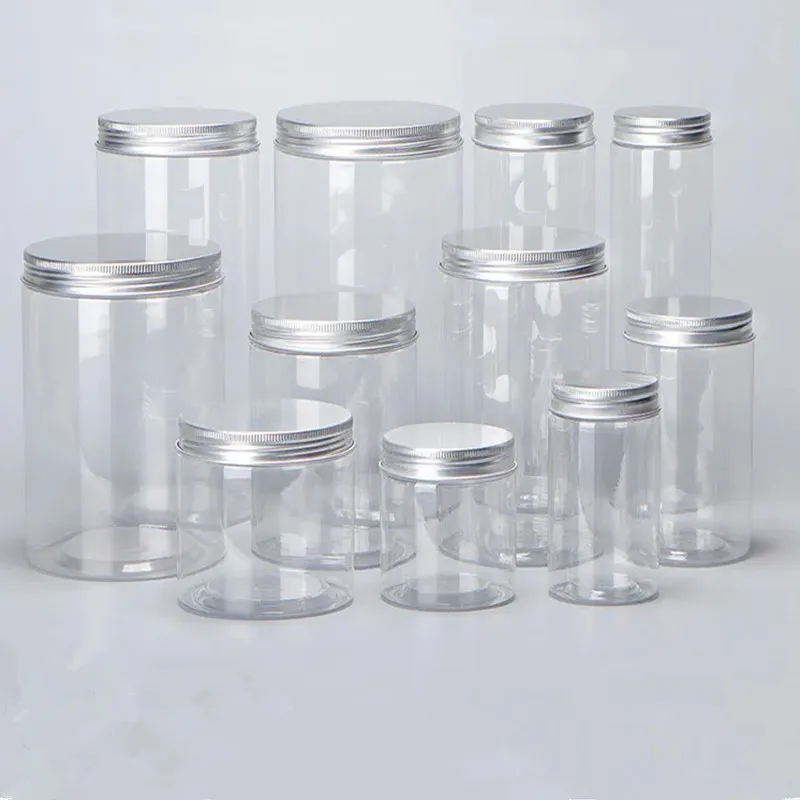 Wholesale 10/30/50pcs Empty Plastic Clear Cosmetic Jars PET Food Jar Makeup Container With Silver aluminum lid Seal Food Cans