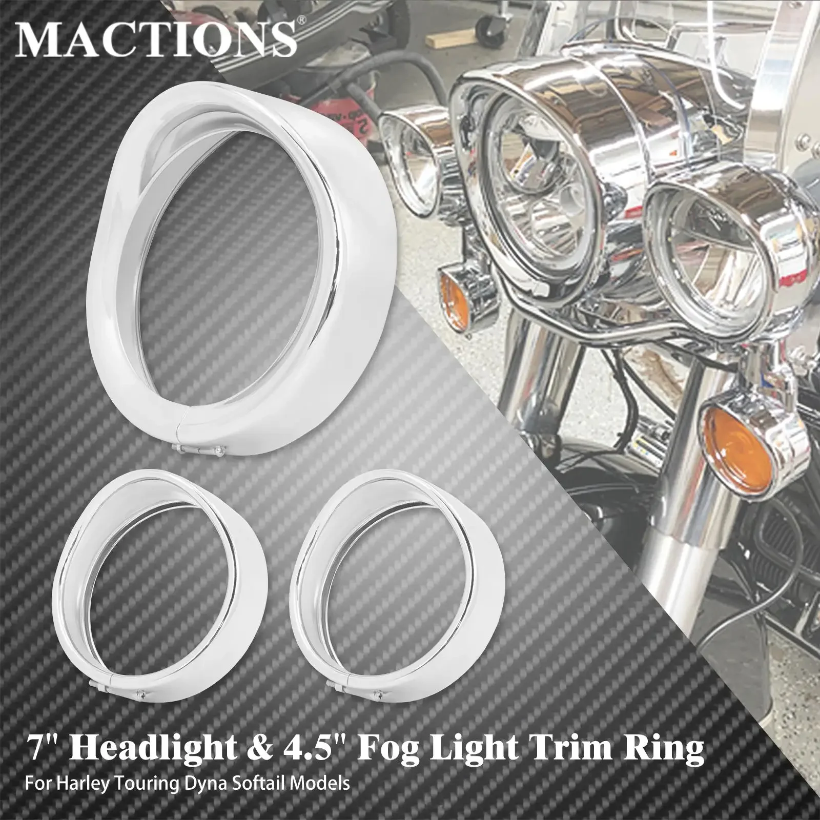 

Motorcycle Chrome 7'' Headlight Trim Ring 4 1/2'' Fog Light Trim Ring For Touring Softail Dyna Road King Electra Glide FLHT FLHR