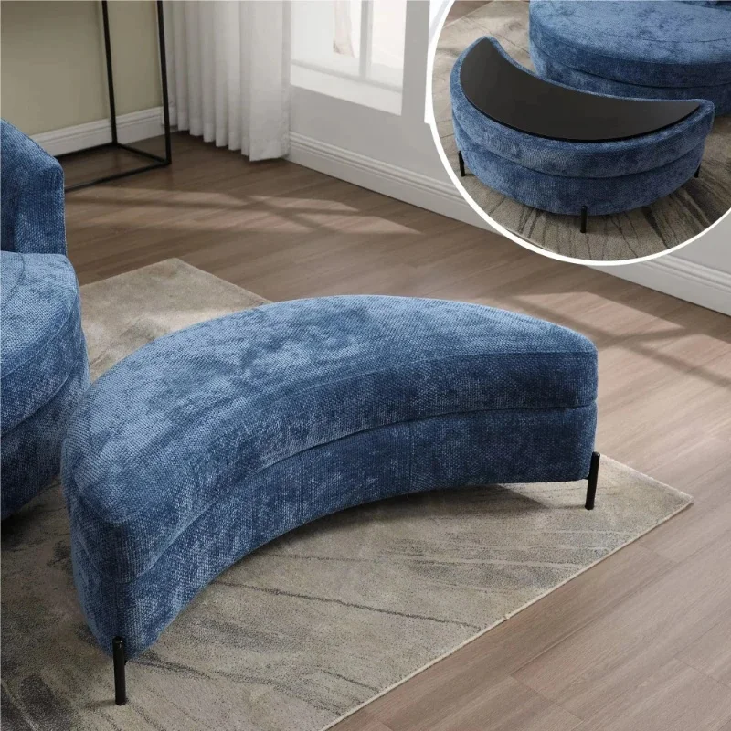 Modern half-moon footstool oversized Ottoman storage shoe stool, bedroom fabric