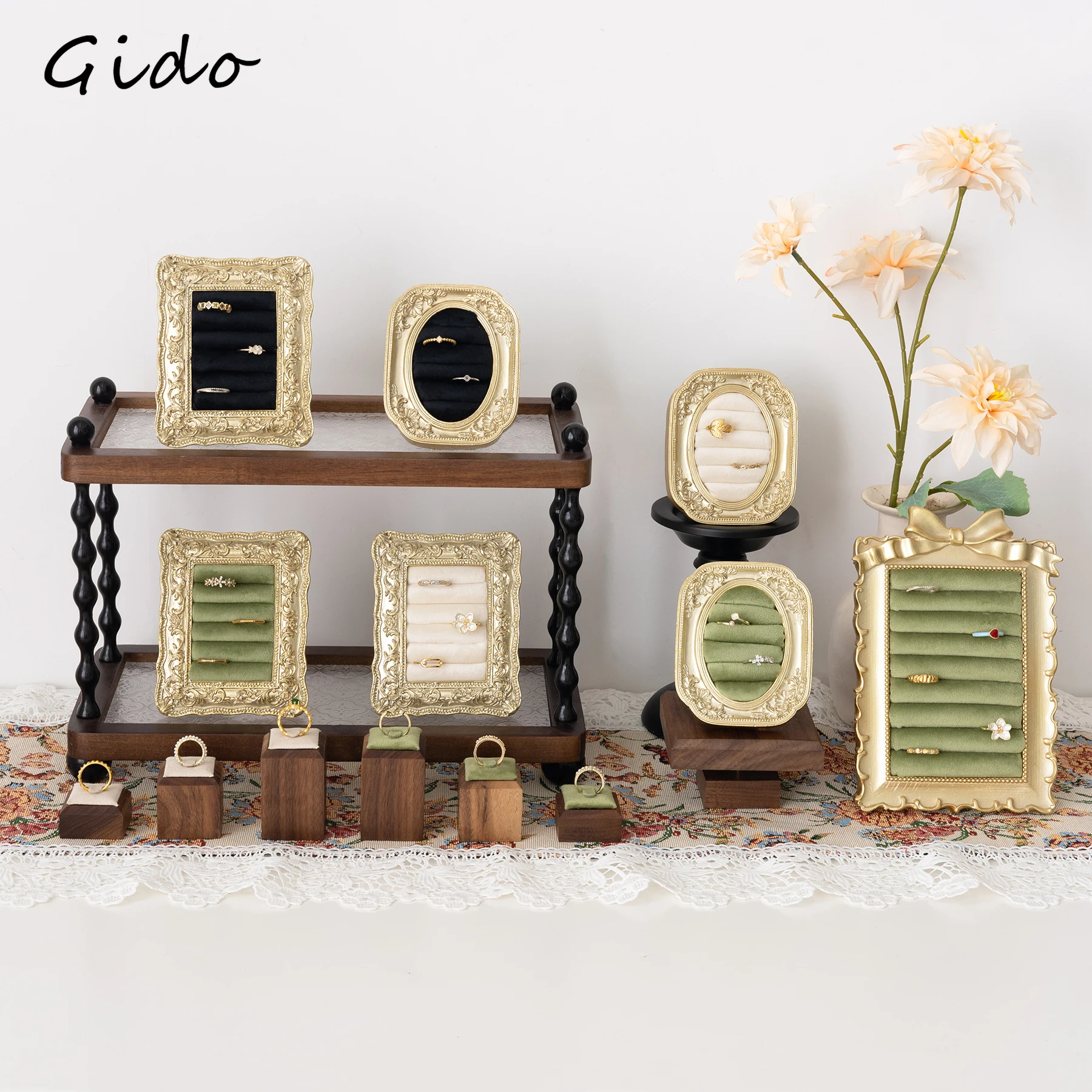 

Подставка для колец в античном стиле, Золотая фоторамка, поднос для ювелирных изделий для магазина, стойка, выставка, реквизит для прямой трансляции