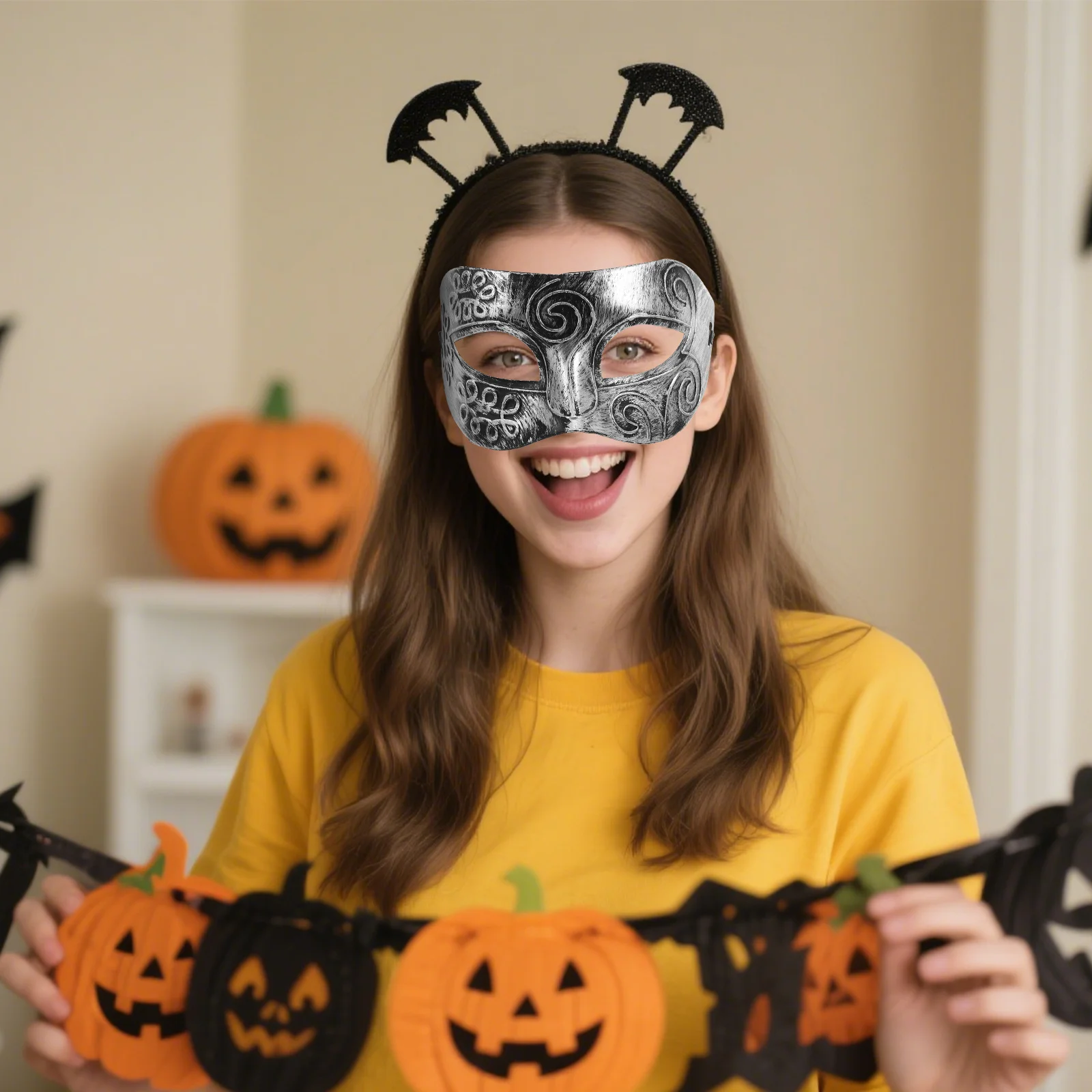 

Adult Men Silver Roman Fighter Masquerade Face Mask Durable Hard Plastic Elastic Band Halloween Masquerade Party